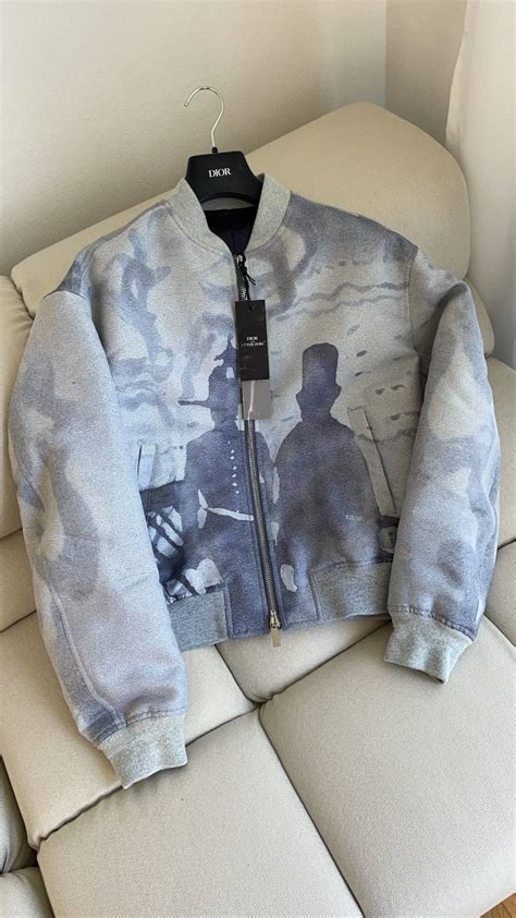 DIOR AND PETER DOIG Bomber Jacket Gray Technical Silk 